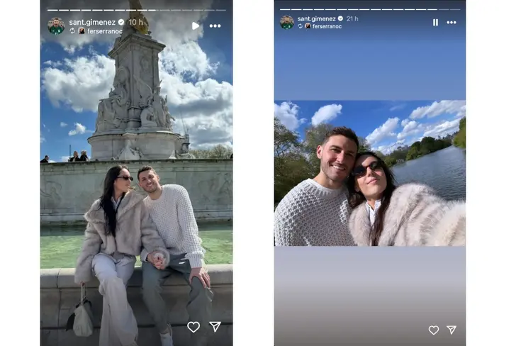 Santiago Giménez y su prometida en Londres