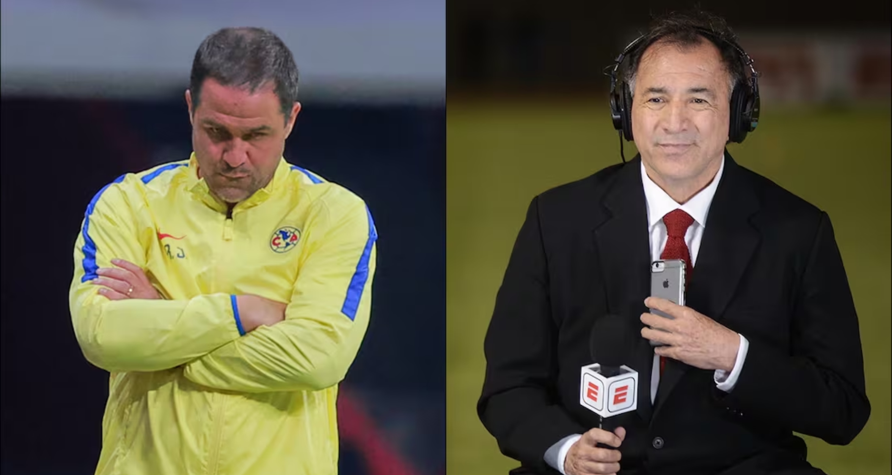 André Jardine molesto en el estadio Azteca, a la derecha Mario Carrillo en ESPN (Fuente: El Universal) 