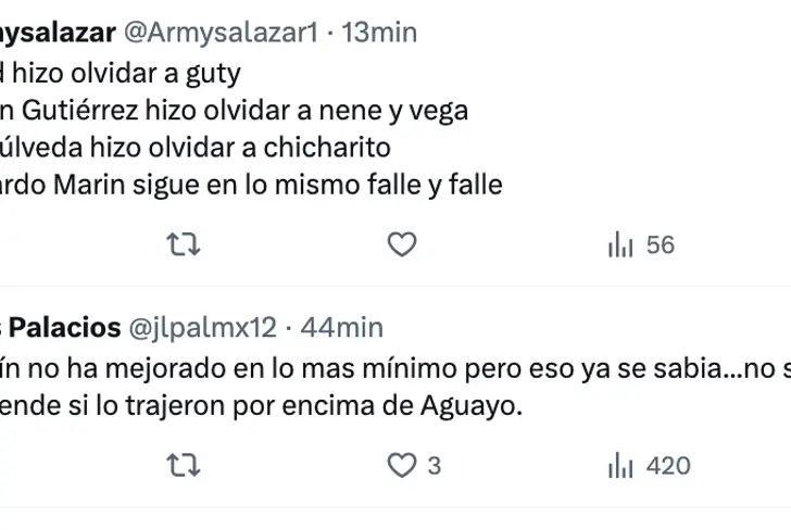 Internautas rojiblancos critican el accionar de Marín ante Irapuato / Foto: Captura de Pantalla de X