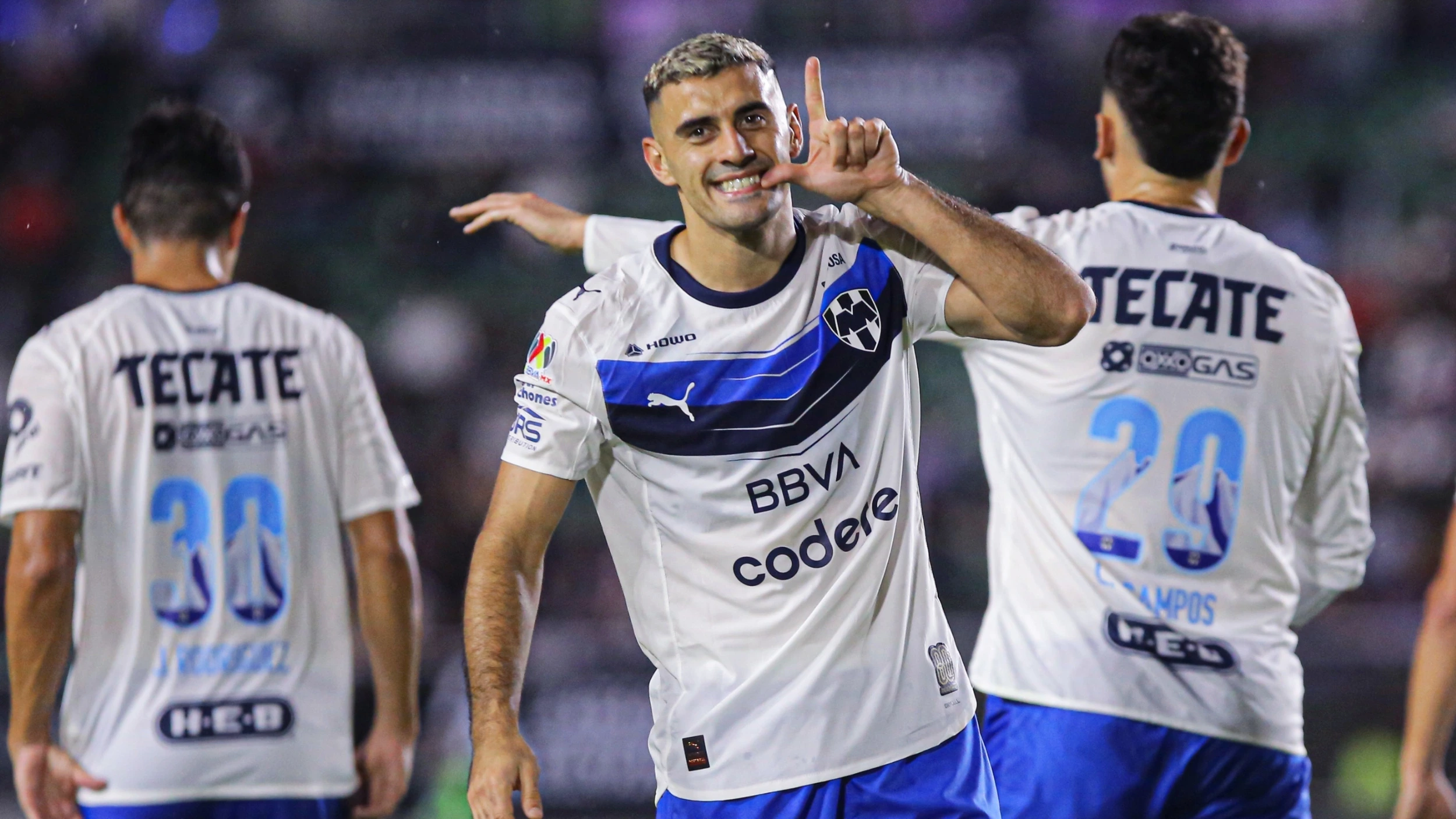 Germán Berterame durante festejo de Rayados 