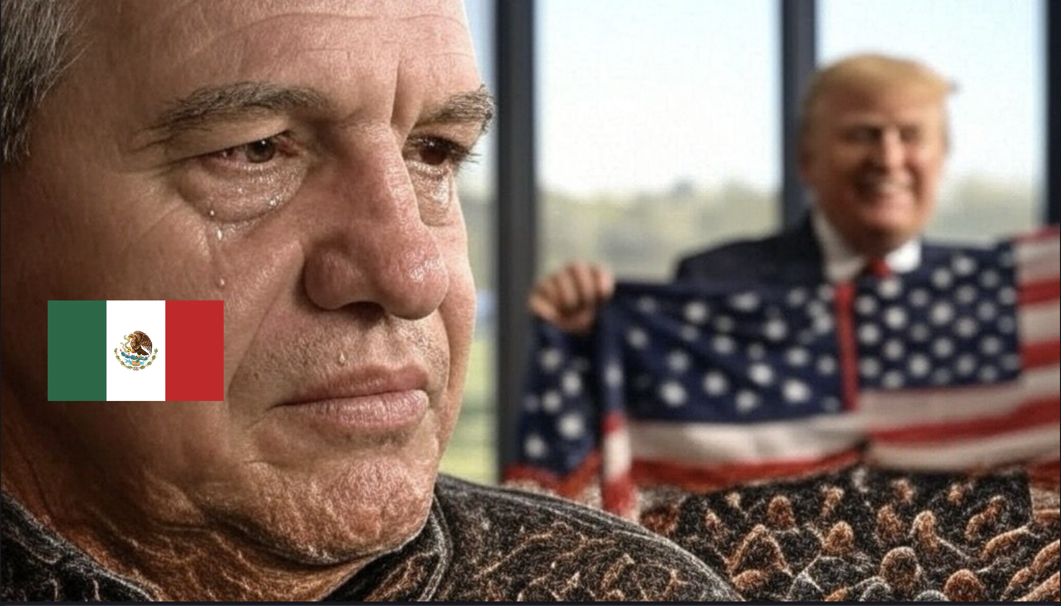 Javier Aguirre llorando junto a Donald Trump (Foto generada por Grok)