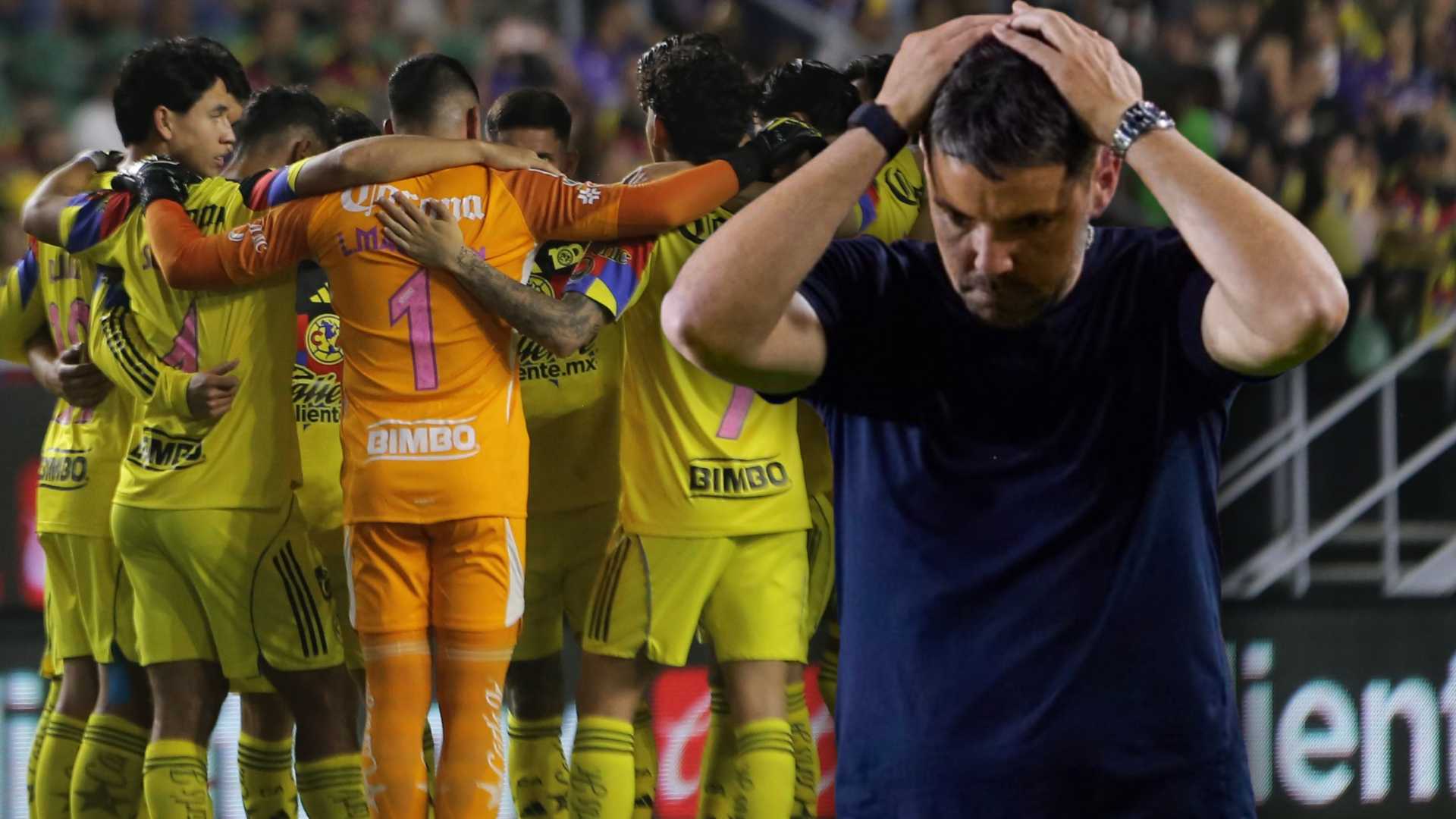 Nicolás Larcamón y jugadores del América